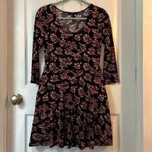 Forever 21 Skater Dress Black w/ Maroon Flowers Size M